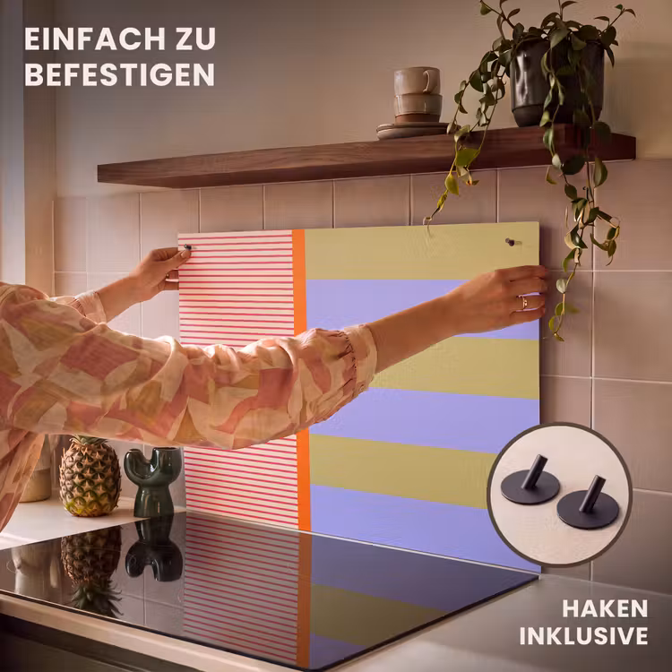 2-in-1 Herdabdeckplatte & Spritzschutz - Zusammenfassung – Geometrie – Streifen – Blöcke – Rot — 7