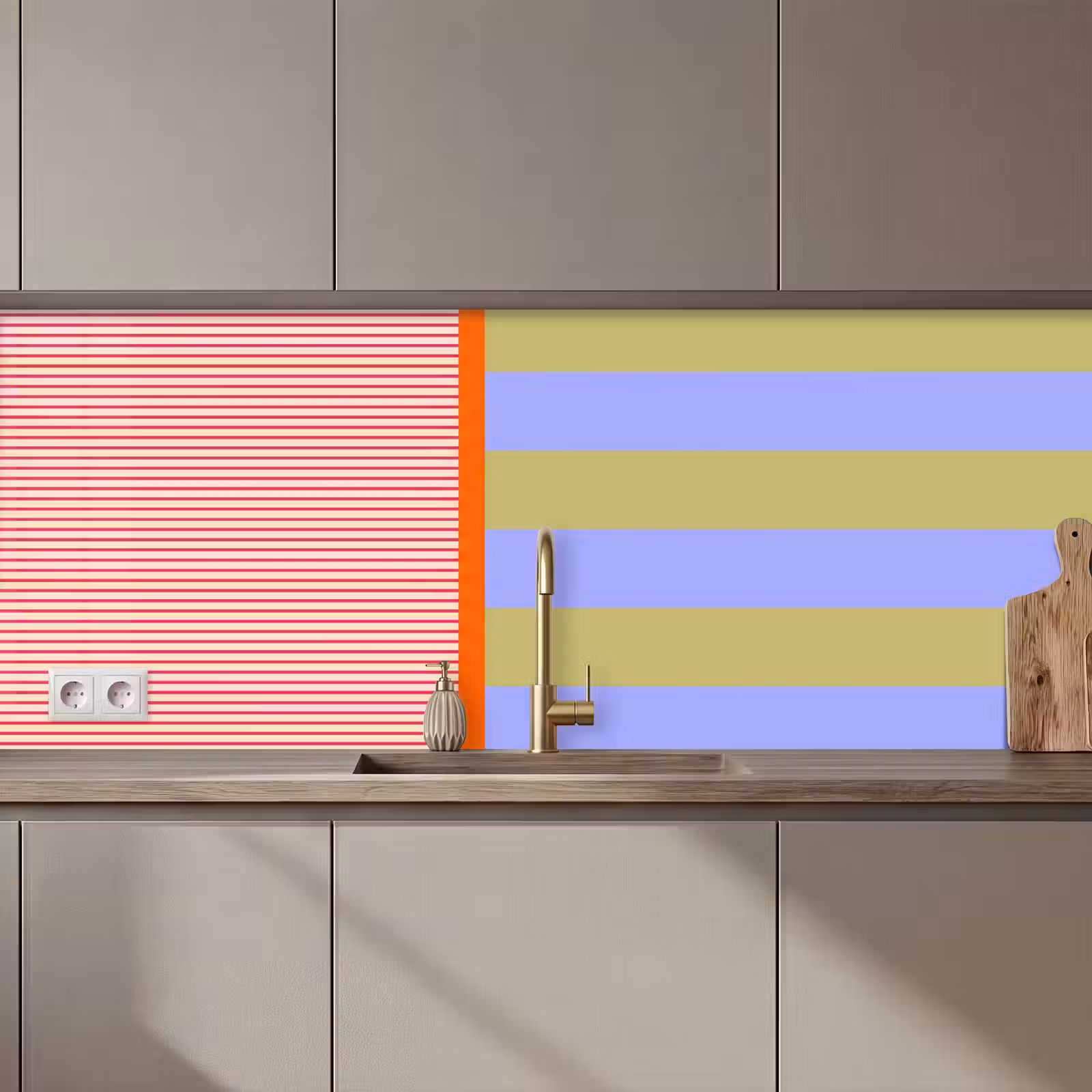 Küchenrückwand - Zusammenfassung – Geometrie – Streifen – Blöcke – Rot — 1