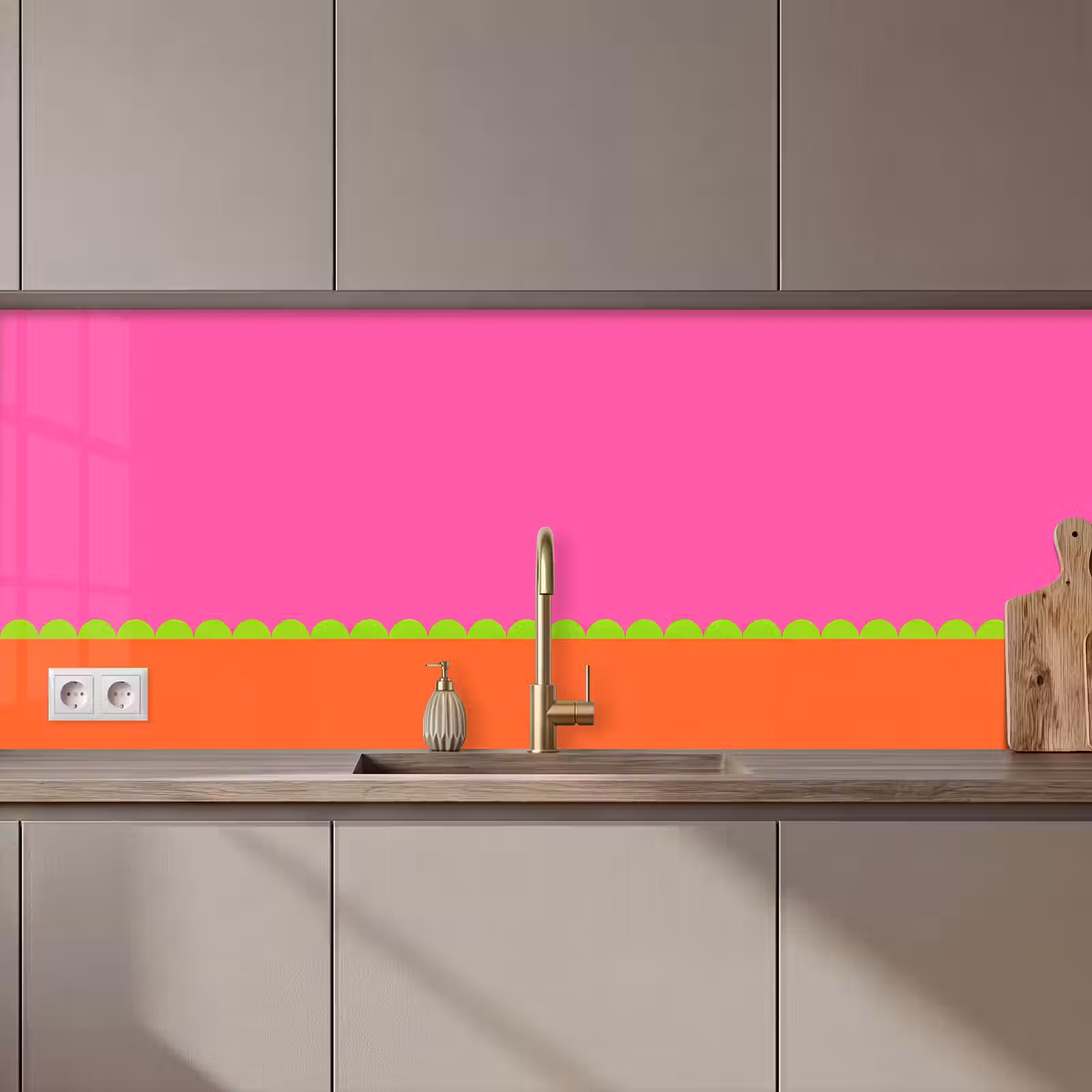 Küchenrückwand - Zusammenfassung – Geometrisch – Farbblöcke – Rosa – Orange — 1