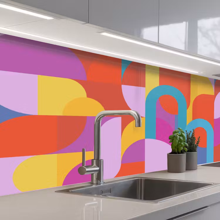 Küchenrückwand - Zusammenfassung – Geometrie – Farbenfroh – Modern – Kunst — 2