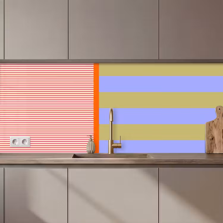 Küchenrückwand - Zusammenfassung – Geometrie – Streifen – Blöcke – Rot — 1