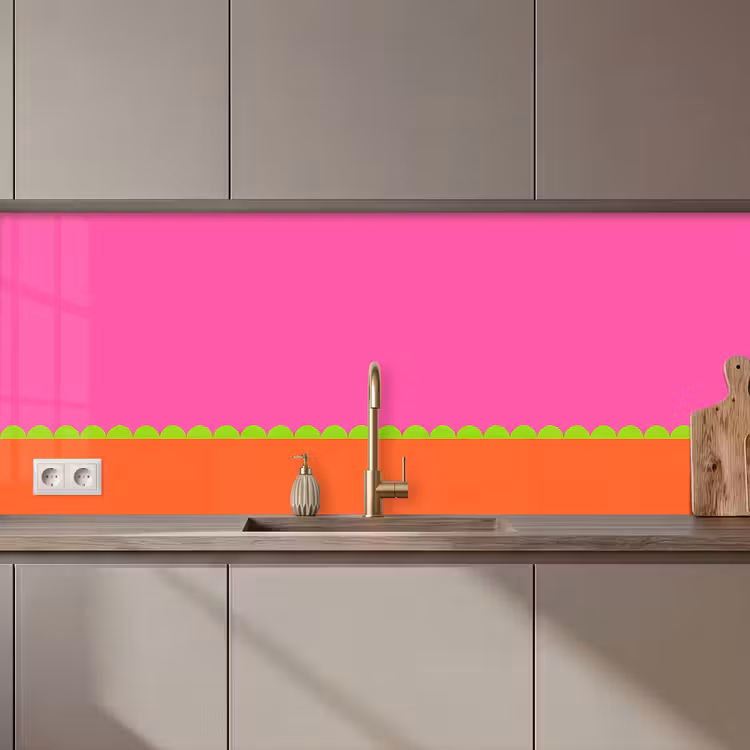 Küchenrückwand - Zusammenfassung – Geometrisch – Farbblöcke – Rosa – Orange — 1