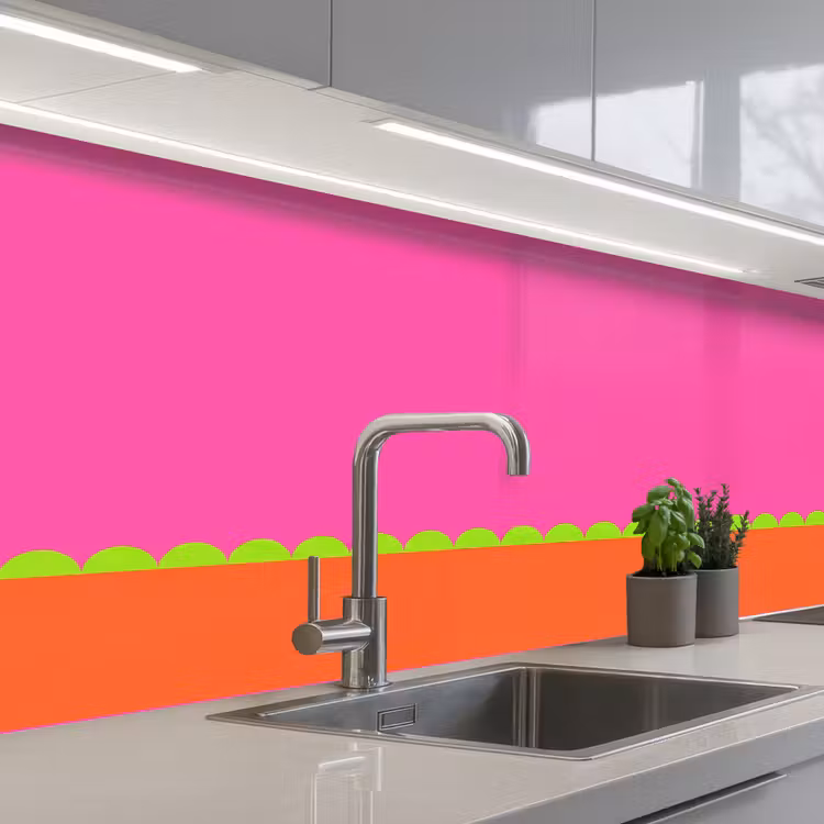 Küchenrückwand - Zusammenfassung – Geometrisch – Farbblöcke – Rosa – Orange — 2