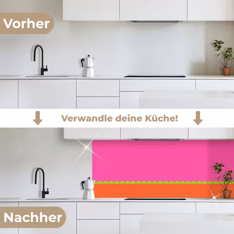 Küchenrückwand - Zusammenfassung – Geometrisch – Farbblöcke – Rosa – Orange — 3