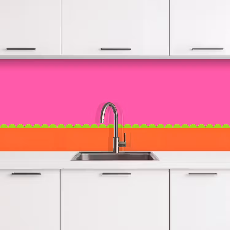 Küchenrückwand - Zusammenfassung – Geometrisch – Farbblöcke – Rosa – Orange — 4