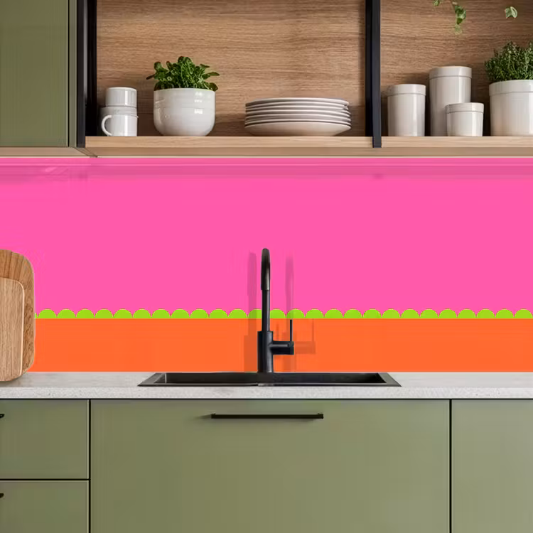Küchenrückwand - Zusammenfassung – Geometrisch – Farbblöcke – Rosa – Orange — 8