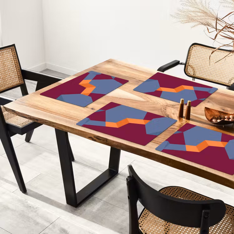 Tischset - 6 Stück - Zusammenfassung – Formen – Modern – Blau – Orange — 4