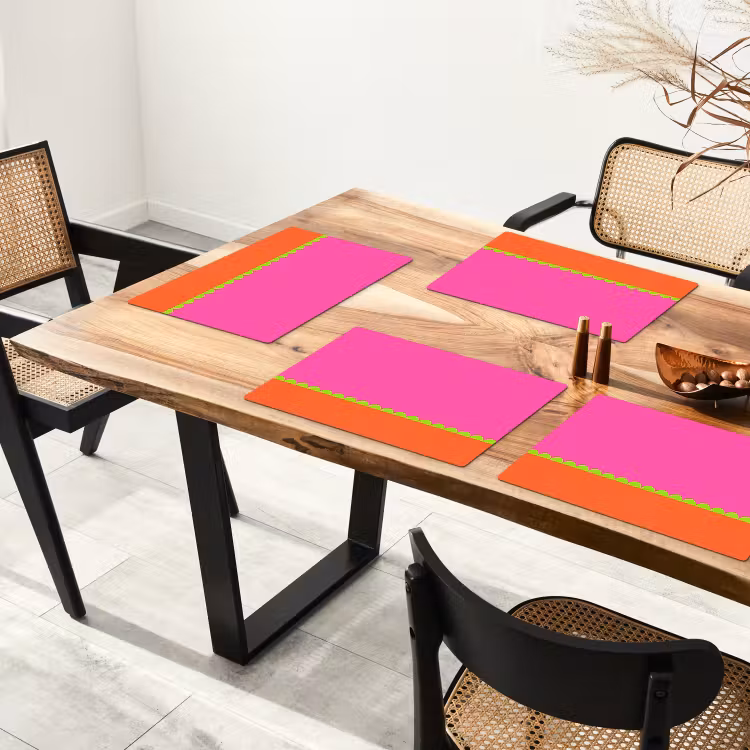 Tischset - 6 Stück - Zusammenfassung – Geometrisch – Farbblöcke – Rosa – Orange — 4