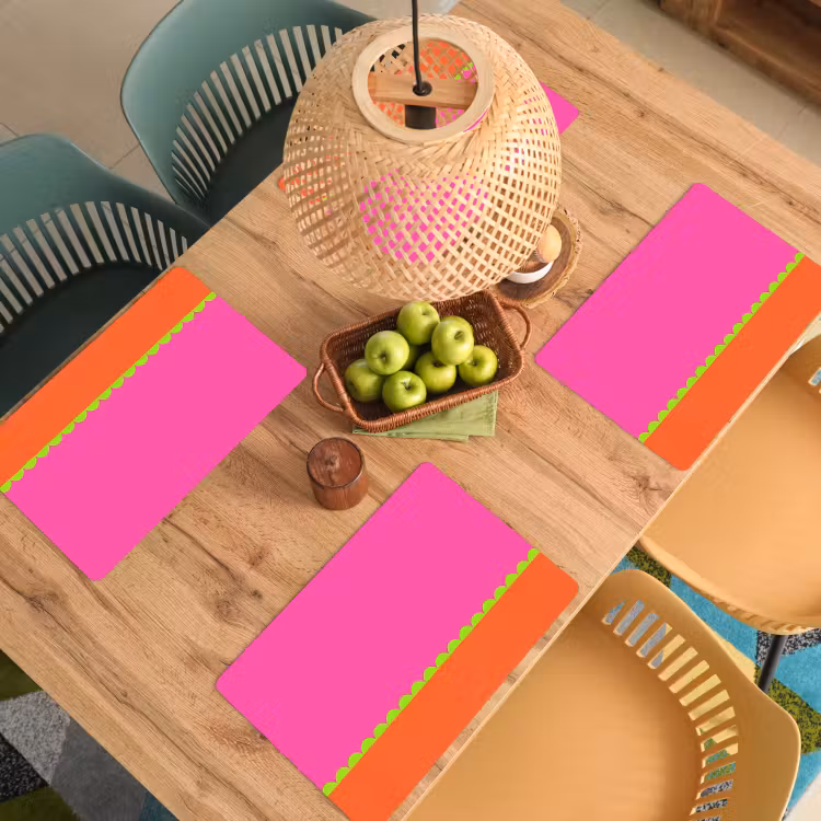 Tischset - 6 Stück - Zusammenfassung – Geometrisch – Farbblöcke – Rosa – Orange — 5