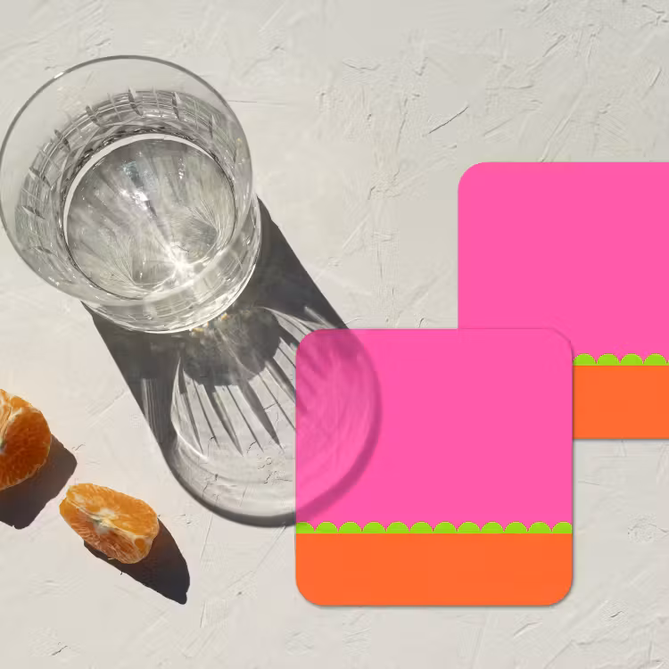 Untersetzer - Zusammenfassung – Geometrisch – Farbblöcke – Rosa – Orange — 2