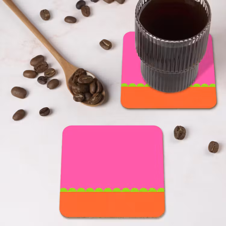 Untersetzer - Zusammenfassung – Geometrisch – Farbblöcke – Rosa – Orange — 4