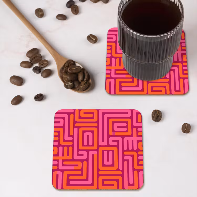 Untersetzer - Zusammenfassung – Muster – Linien – Rosa – Orange — 4