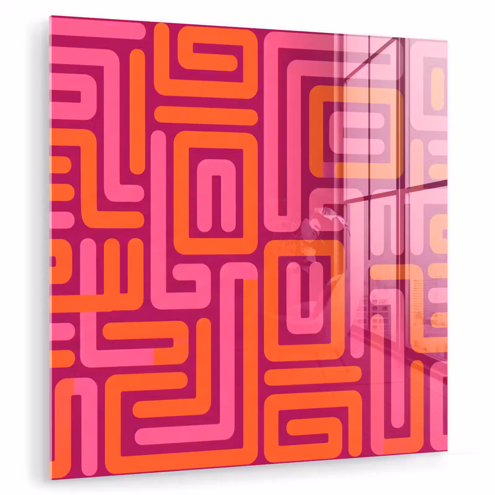 Glasbild - Zusammenfassung – Muster – Linien – Rosa – Orange — 1