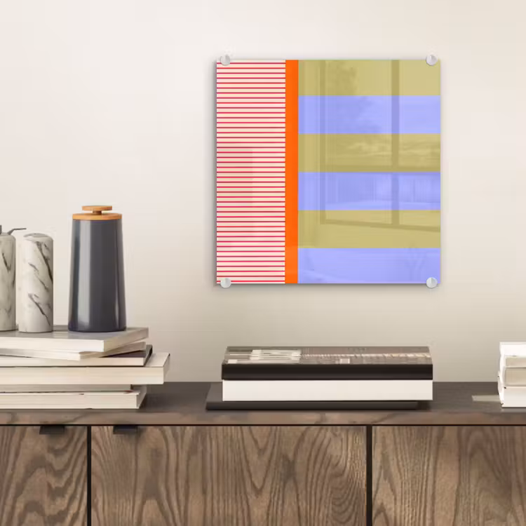 Glasbild - Zusammenfassung – Geometrie – Streifen – Blöcke – Rot — 2