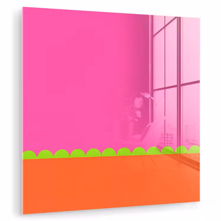 Glasbild - Zusammenfassung – Geometrisch – Farbblöcke – Rosa – Orange — 1