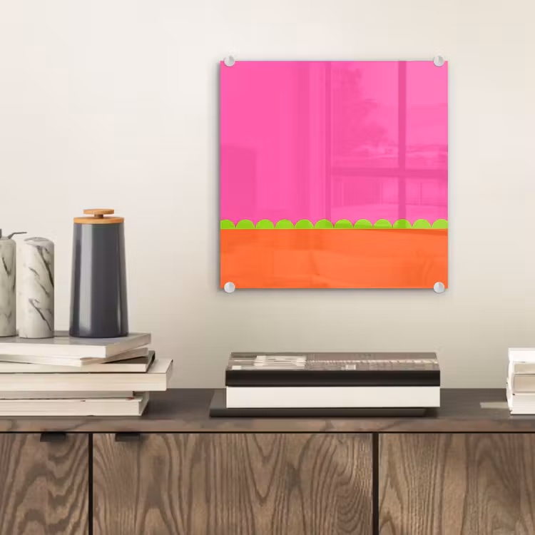 Glasbild - Zusammenfassung – Geometrisch – Farbblöcke – Rosa – Orange — 2