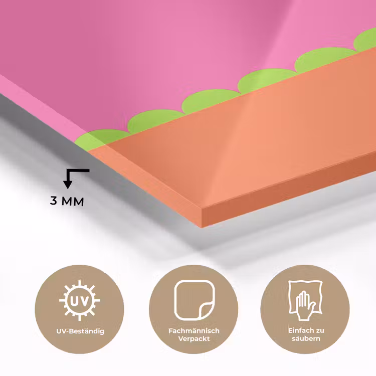 Glasbild - Zusammenfassung – Geometrisch – Farbblöcke – Rosa – Orange — 3