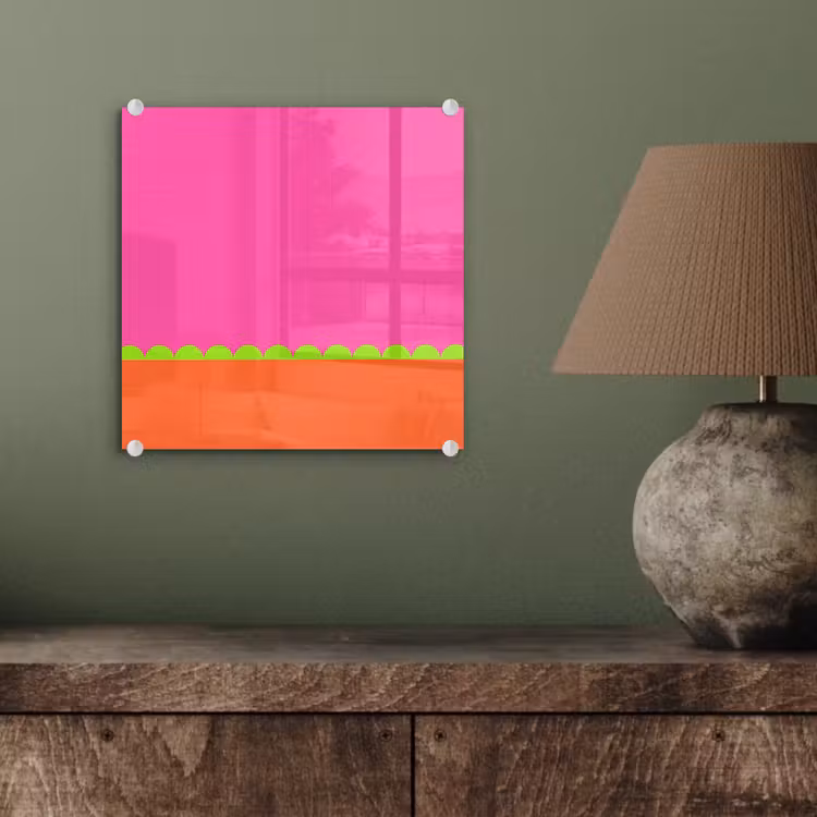Glasbild - Zusammenfassung – Geometrisch – Farbblöcke – Rosa – Orange — 4