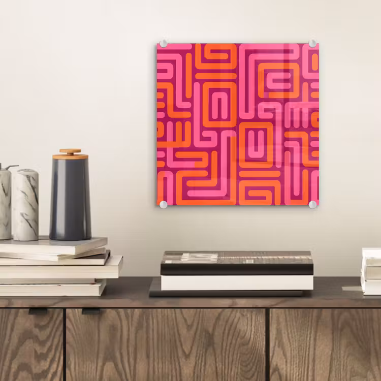 Glasbild - Zusammenfassung – Muster – Linien – Rosa – Orange — 2