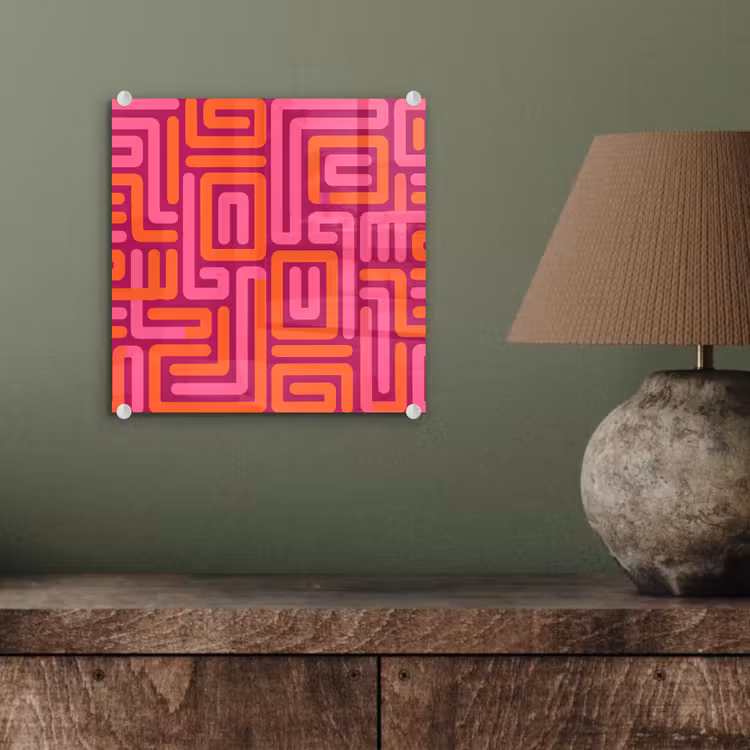 Glasbild - Zusammenfassung – Muster – Linien – Rosa – Orange — 4