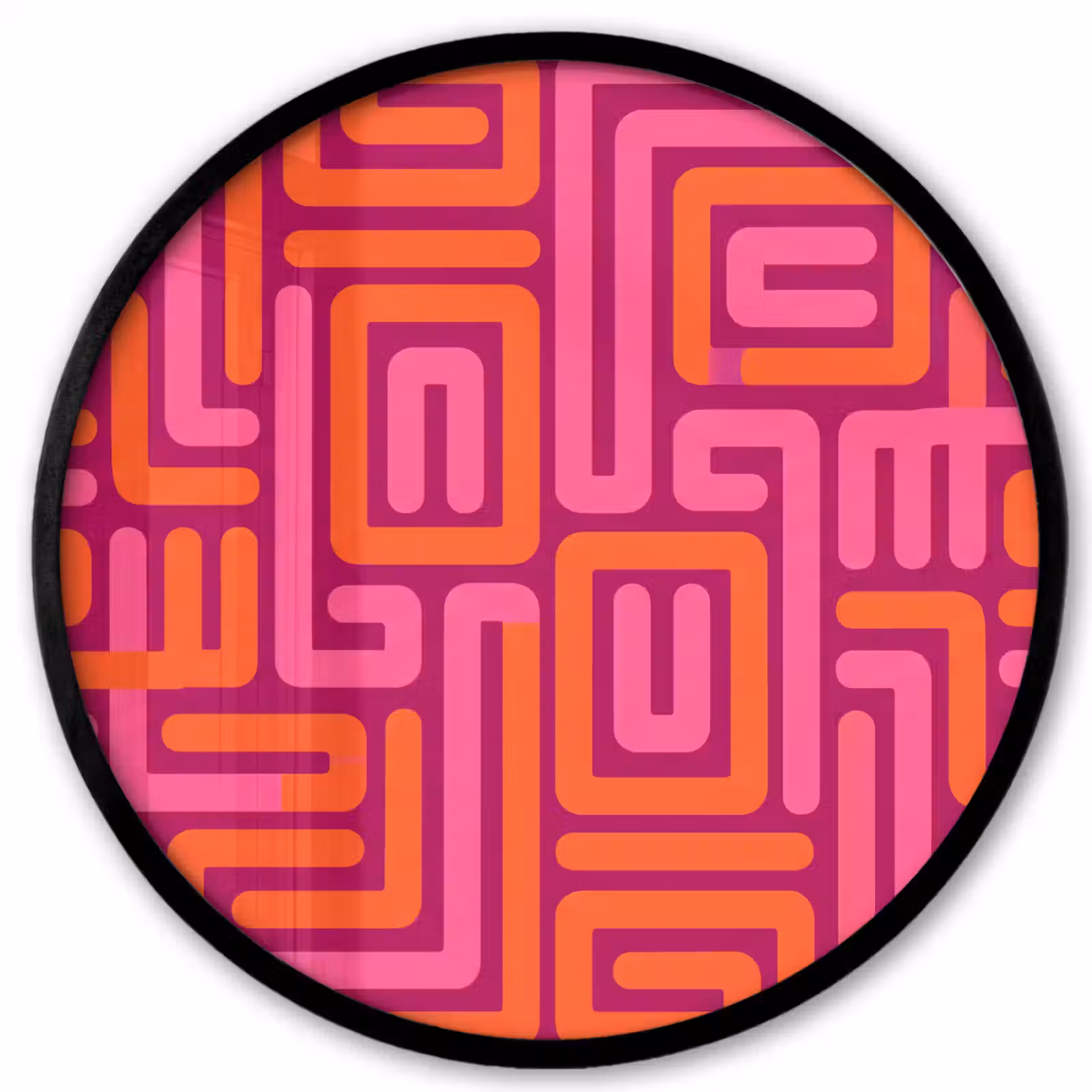 Poster im Rahmen Rund - Zusammenfassung – Muster – Linien – Rosa – Orange — 1