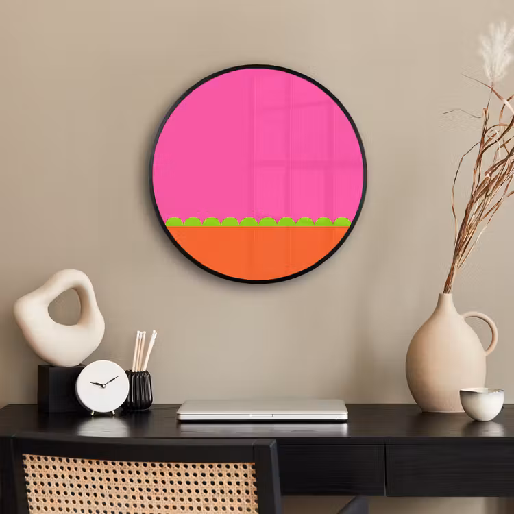Poster im Rahmen Rund - Zusammenfassung – Geometrisch – Farbblöcke – Rosa – Orange — 3