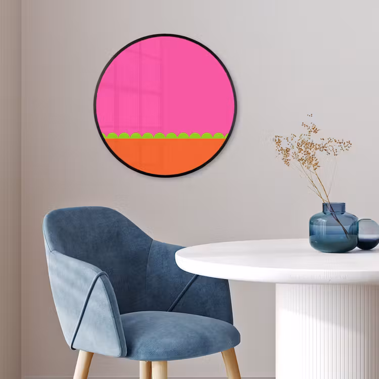 Poster im Rahmen Rund - Zusammenfassung – Geometrisch – Farbblöcke – Rosa – Orange — 4