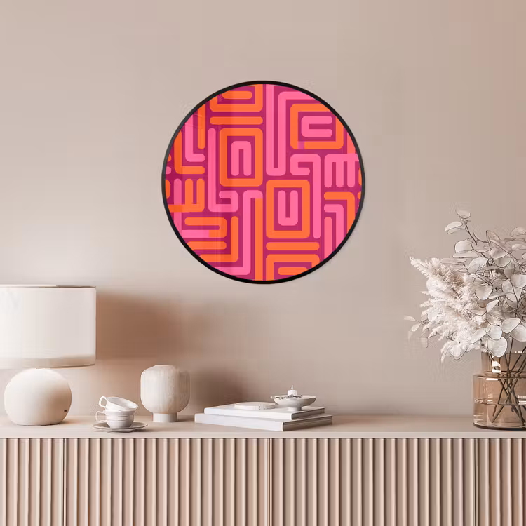 Poster im Rahmen Rund - Zusammenfassung – Muster – Linien – Rosa – Orange — 5