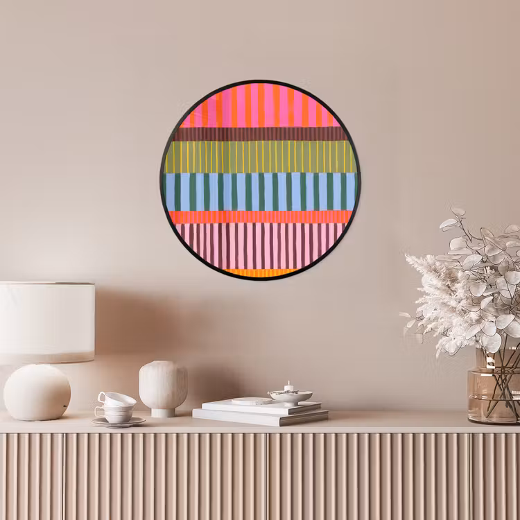 Poster im Rahmen Rund - Zusammenfassung – Streifen – Modern – Farbenfroh – Kunst — 5
