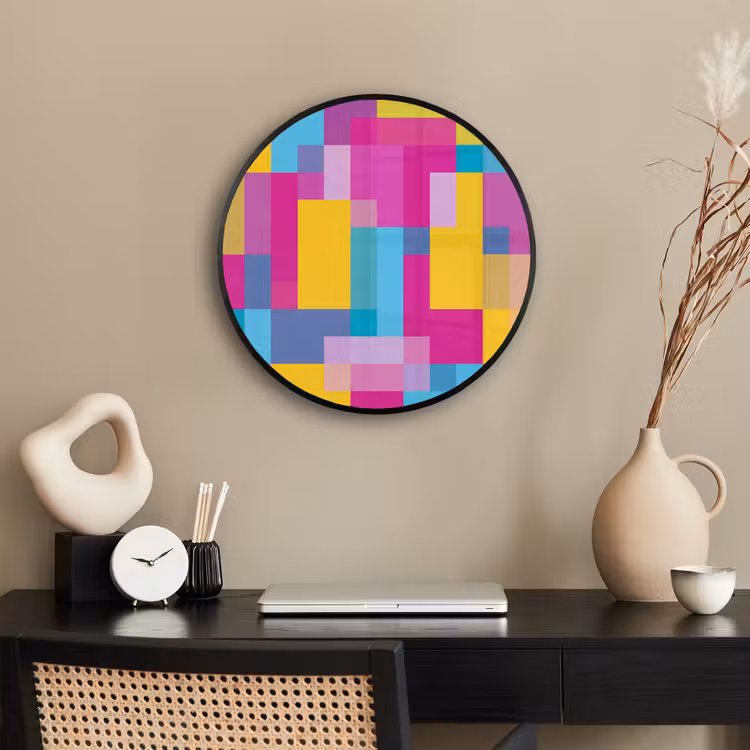 Poster im Rahmen Rund - Abstrakt – Geometrisch – Kunst – Farbenfroh – Modern — 3