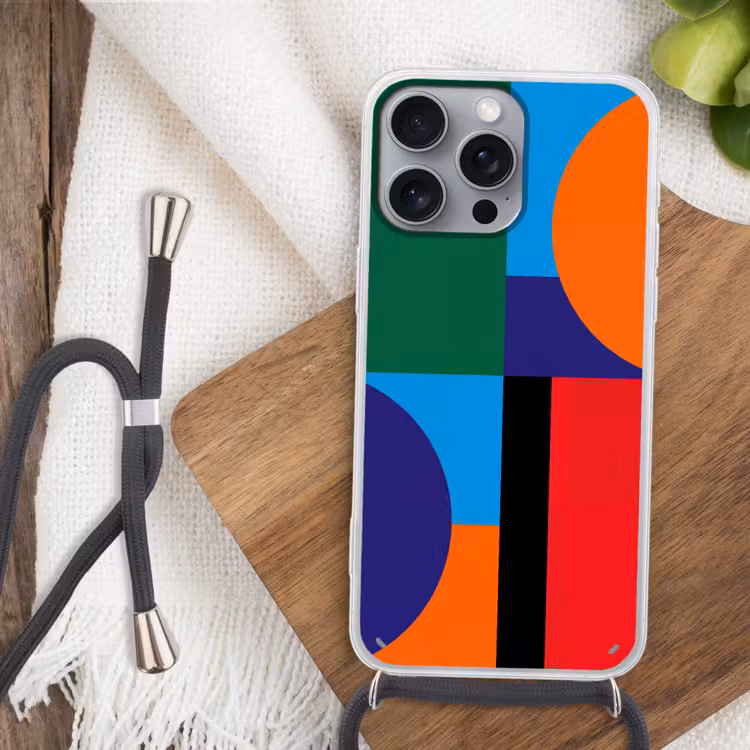 Handyhülle mit Band - Geometrisch – Abstrakt – Formen – Farbenfroh – Modern — 3