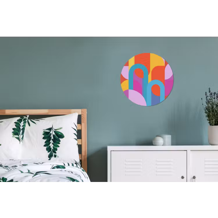 Alu-Dibond-Bild Rund - Zusammenfassung – Geometrie – Farbenfroh – Modern – Kunst — 5