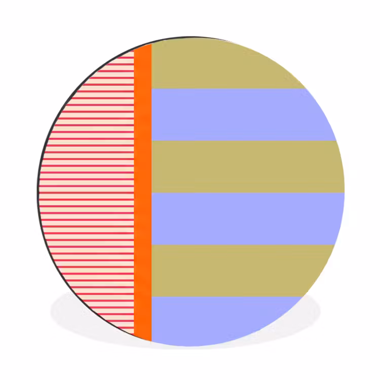 Alu-Dibond-Bild Rund - Zusammenfassung – Geometrie – Streifen – Blöcke – Rot — 1