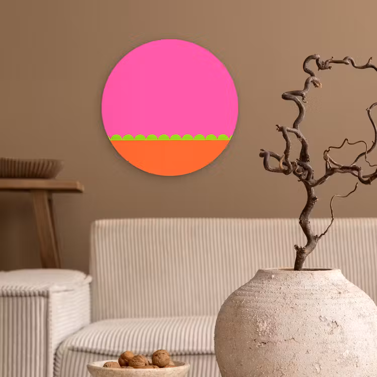 Glasbild Rund - Zusammenfassung – Geometrisch – Farbblöcke – Rosa – Orange — 2