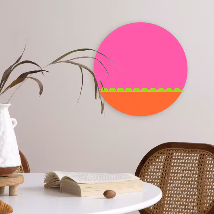 Glasbild Rund - Zusammenfassung – Geometrisch – Farbblöcke – Rosa – Orange — 4