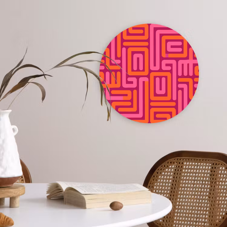 Glasbild Rund - Zusammenfassung – Muster – Linien – Rosa – Orange — 4