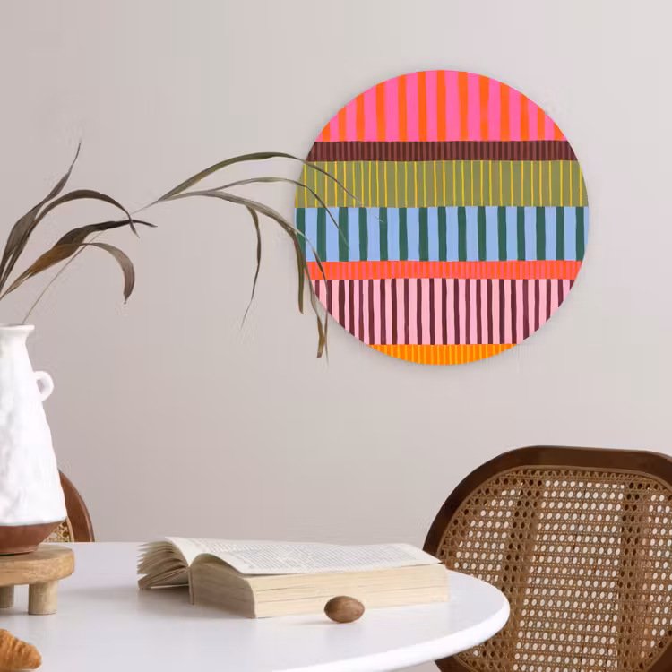 Glasbild Rund - Zusammenfassung – Streifen – Modern – Farbenfroh – Kunst — 4