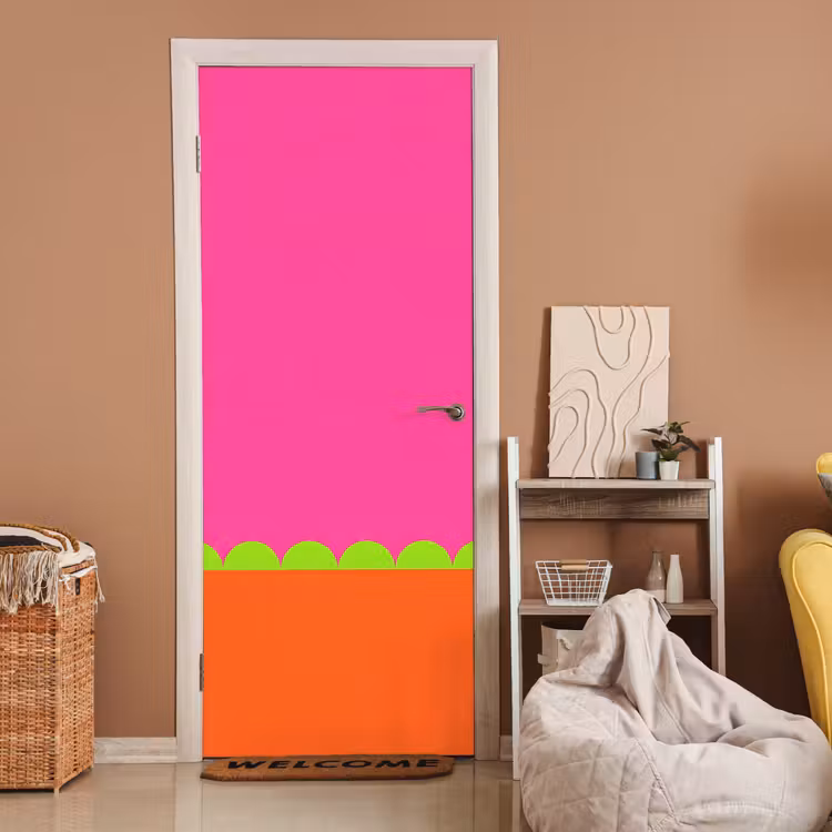 Türtapete - Zusammenfassung – Geometrisch – Farbblöcke – Rosa – Orange — 2