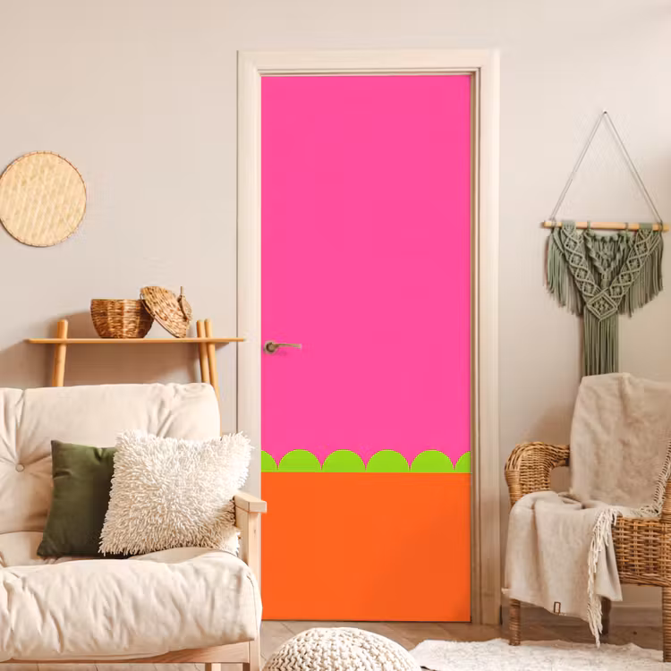 Türtapete - Zusammenfassung – Geometrisch – Farbblöcke – Rosa – Orange — 3