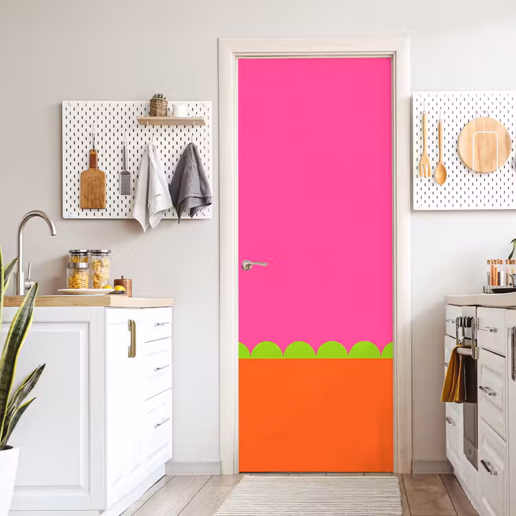 Türtapete - Zusammenfassung – Geometrisch – Farbblöcke – Rosa – Orange — 6