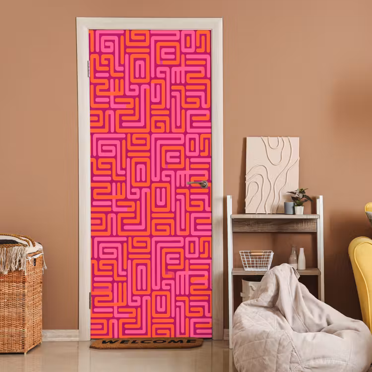 Türtapete - Zusammenfassung – Muster – Linien – Rosa – Orange — 2