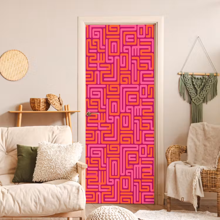 Türtapete - Zusammenfassung – Muster – Linien – Rosa – Orange — 3