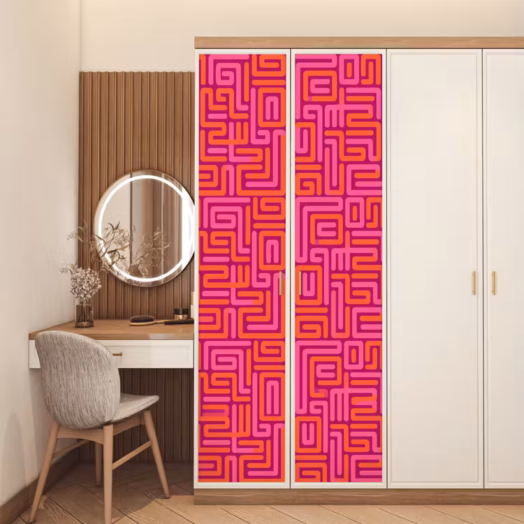 Türtapete - Zusammenfassung – Muster – Linien – Rosa – Orange — 4