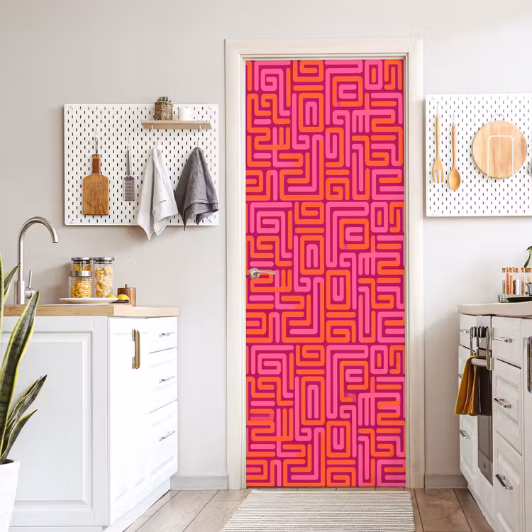 Türtapete - Zusammenfassung – Muster – Linien – Rosa – Orange — 6