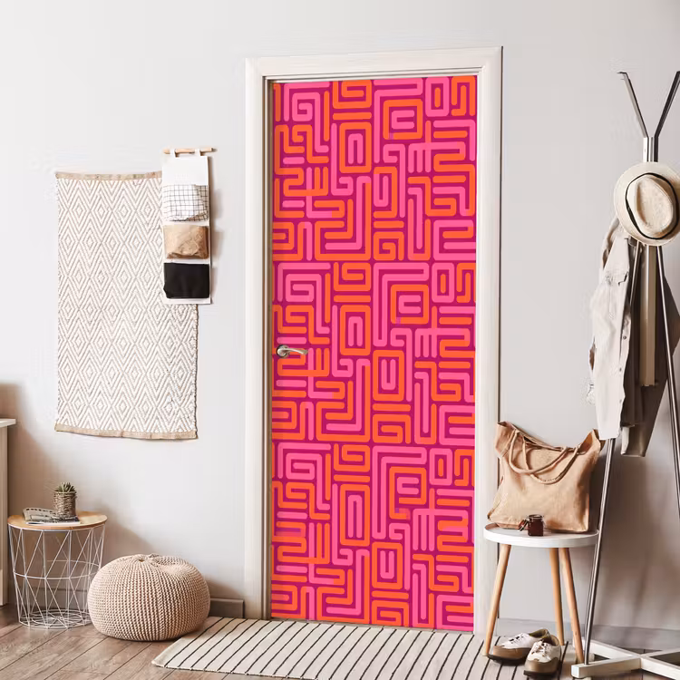 Türtapete - Zusammenfassung – Muster – Linien – Rosa – Orange — 7