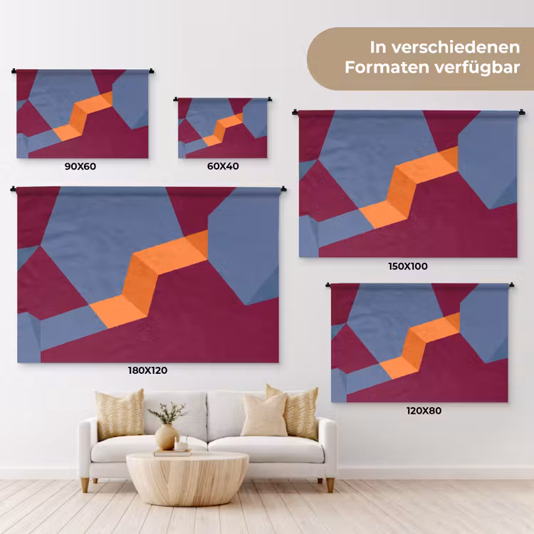Wandteppich - Zusammenfassung – Formen – Modern – Blau – Orange — 8