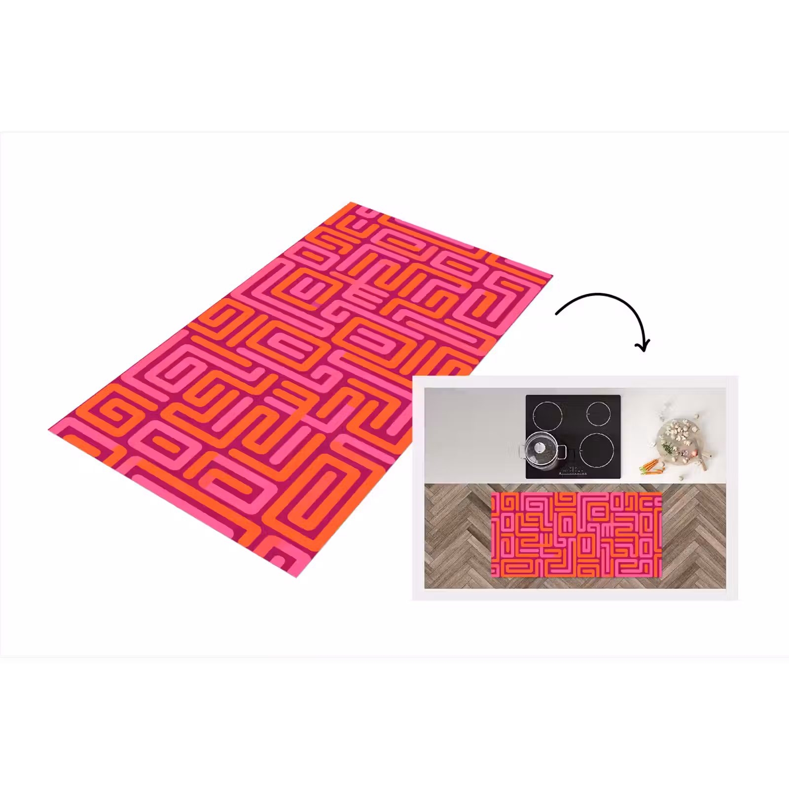 Küchenläufer - Zusammenfassung – Muster – Linien – Rosa – Orange — 1