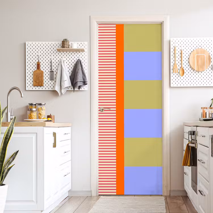 Türtapete - Zusammenfassung – Geometrie – Streifen – Blöcke – Rot — 6