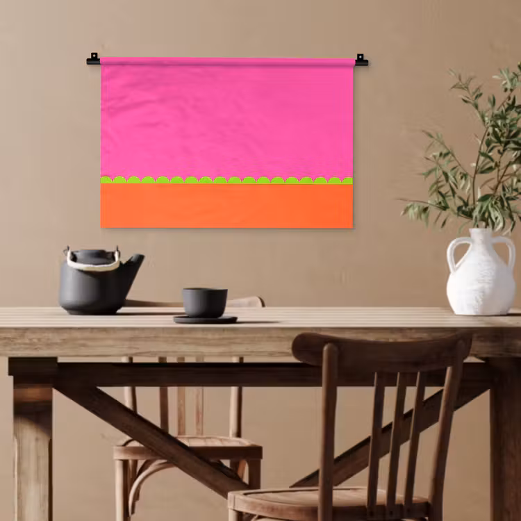 Wandteppich - Zusammenfassung – Geometrisch – Farbblöcke – Rosa – Orange — 3