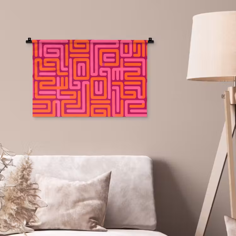 Wandteppich - Zusammenfassung – Muster – Linien – Rosa – Orange — 2